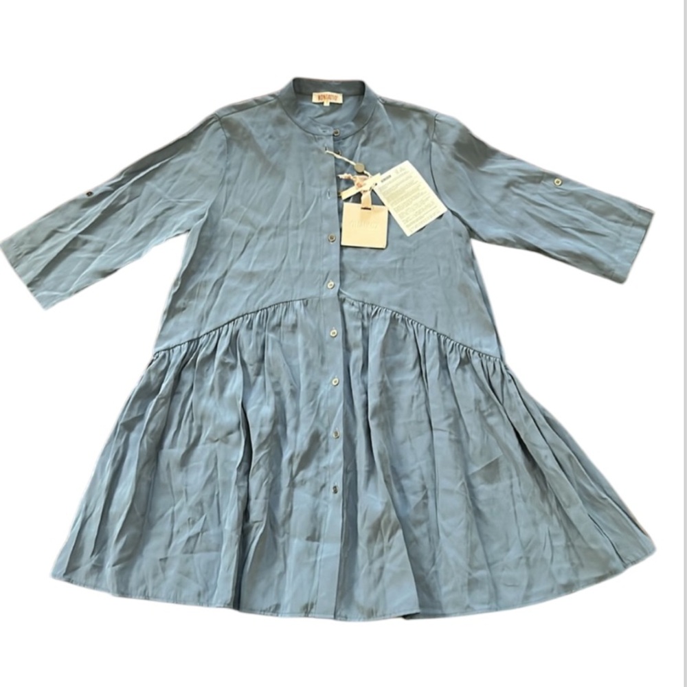 Kontatto Made In Italy NWT Blue Button Down Dress Knee Length Size S